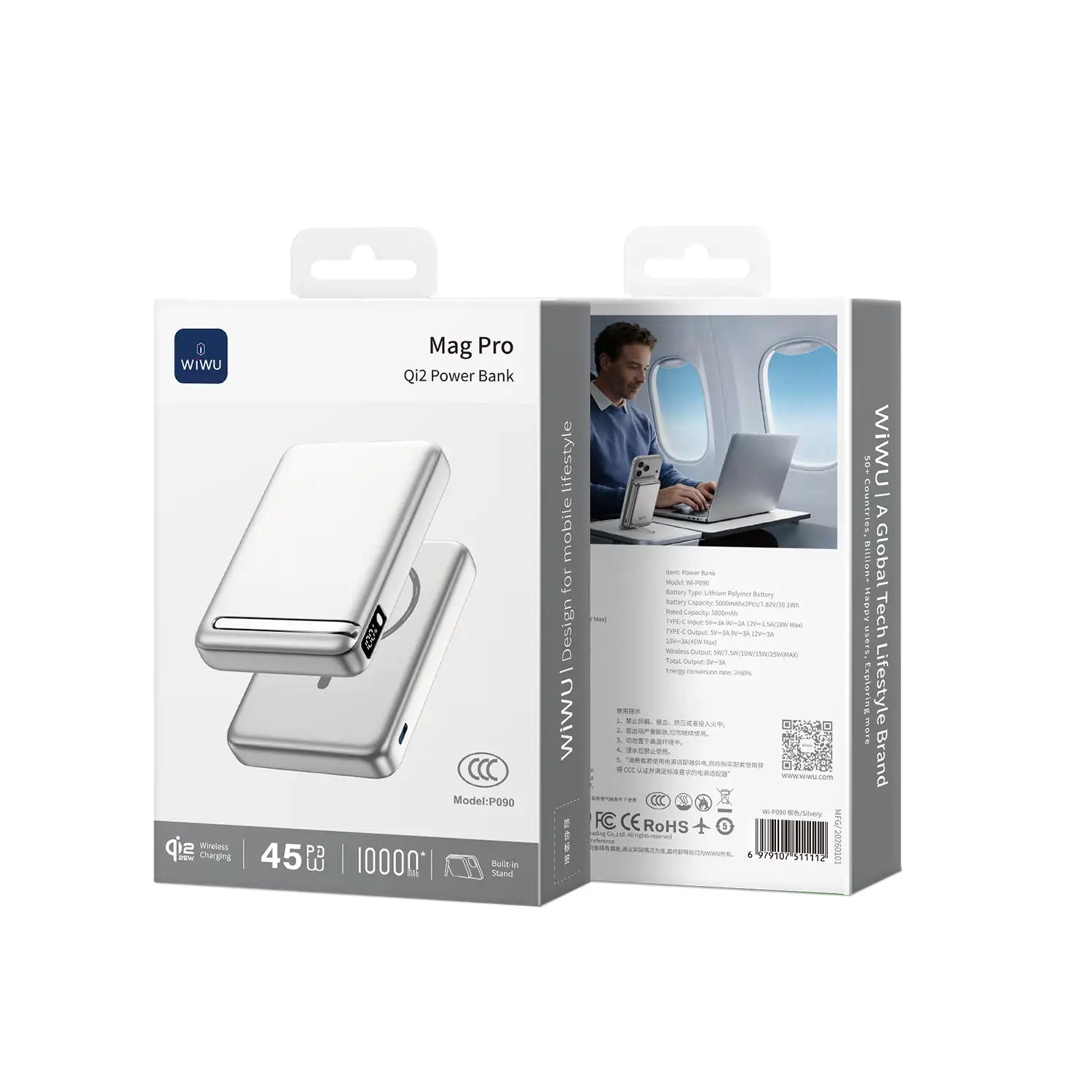 WiWU Mag Pro Qi2 Power Bank Wi-P090 10000mAh – Silver