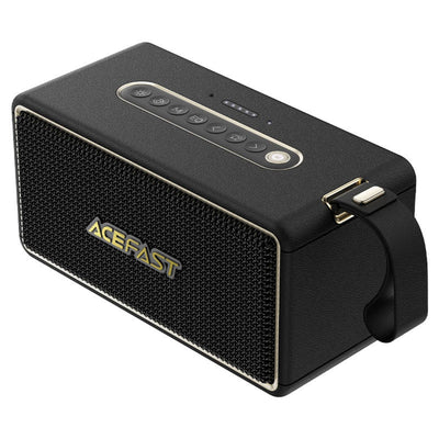 ACEFAST Retro Portable Bluetooth Speaker | Premium Leather Handle | Gold Accents | Vintage Design