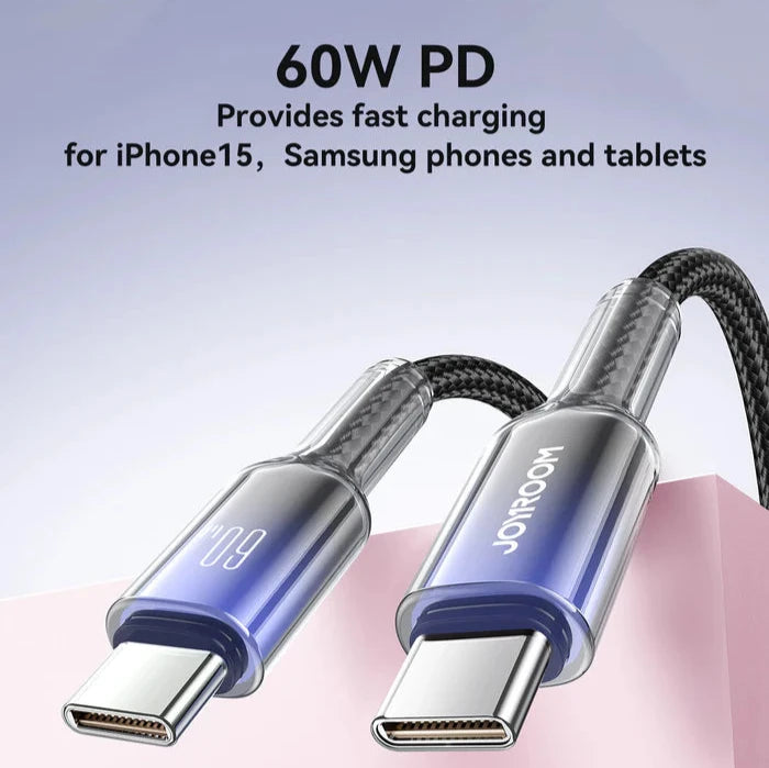 Joyroom 60W Fast Charging Data Cable, Durable & Flexible - Black & Clear