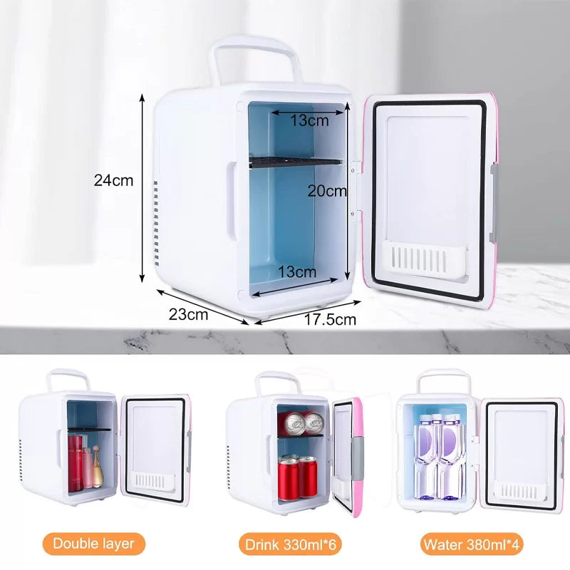 Portable Mini Car Fridge Cools Drinks and Food 4L