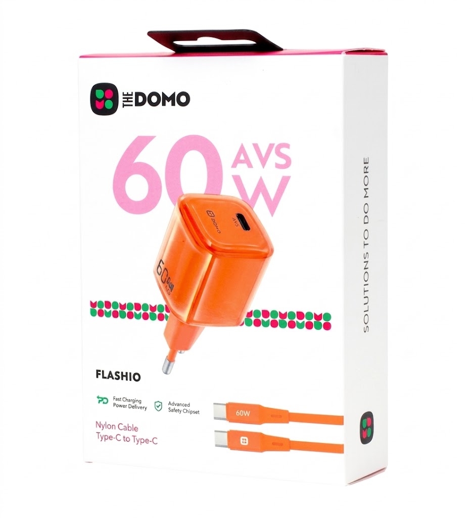 DOMO FLASHIO 60W Nylon Type-C to Type-C Charger Orange