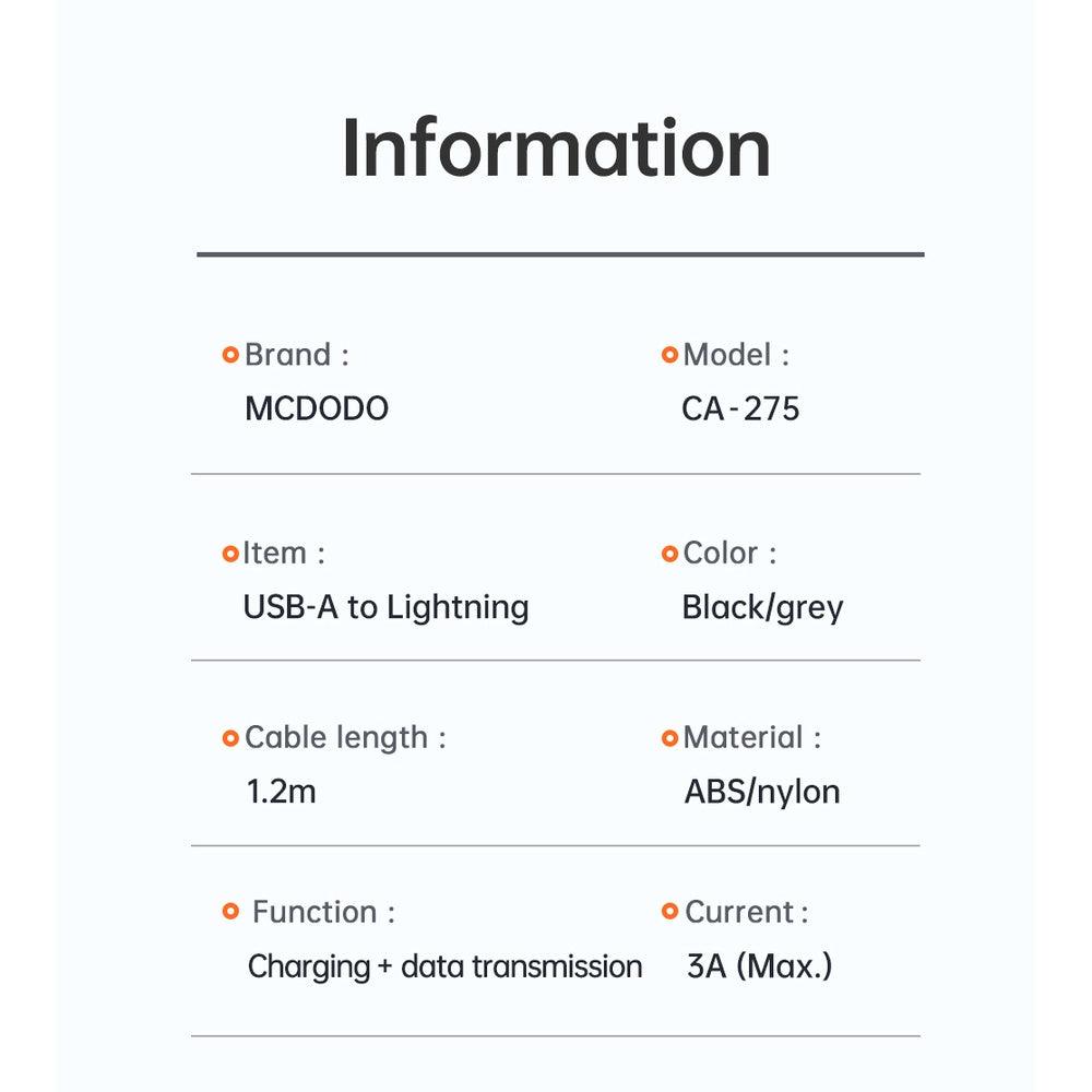 Mcdodo 1.2M iPhone Cable Strength and Convenience in Every Use - Black & White