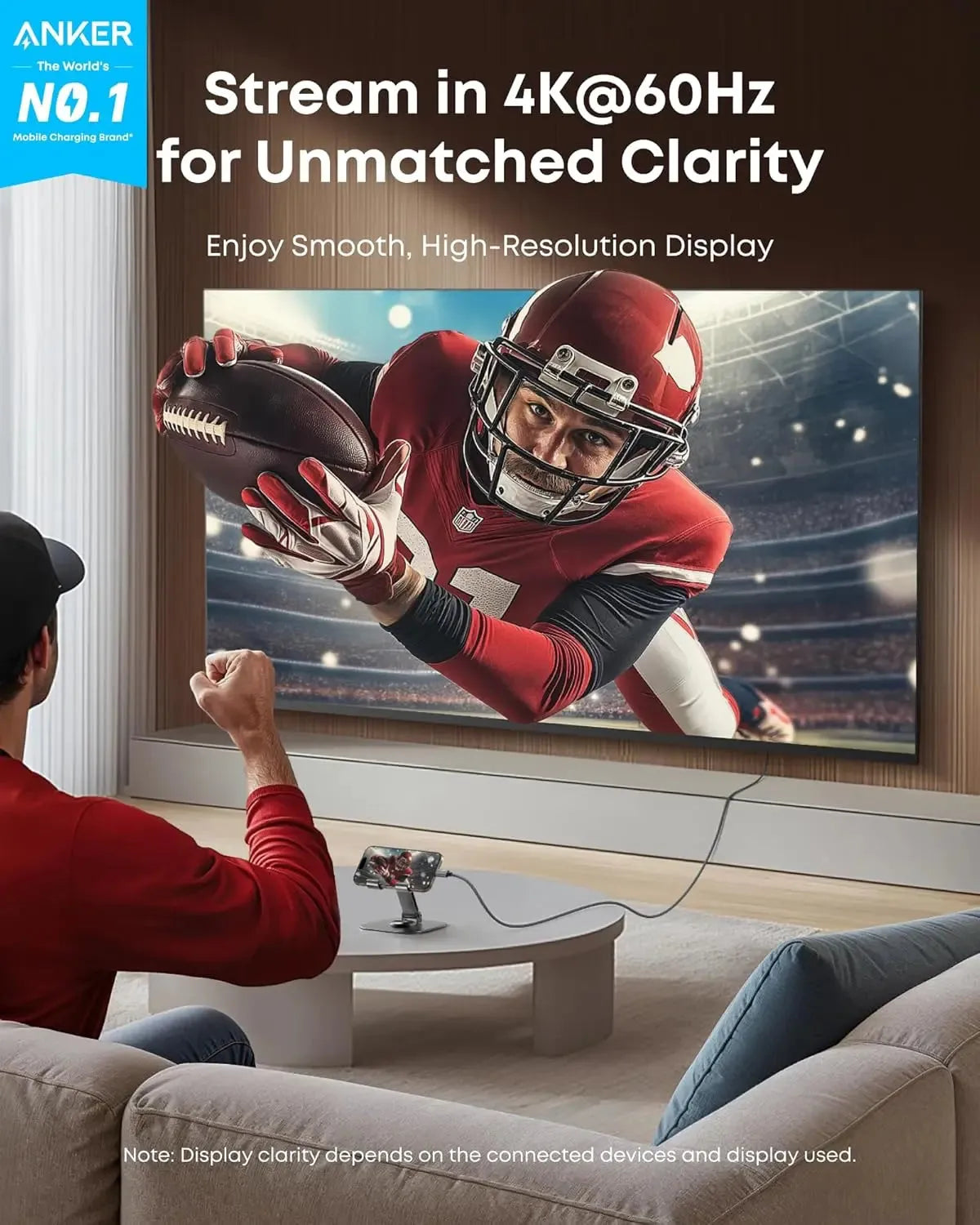 Anker USB-C to HDMI Cable 6ft | 4K Display + 140W Charge