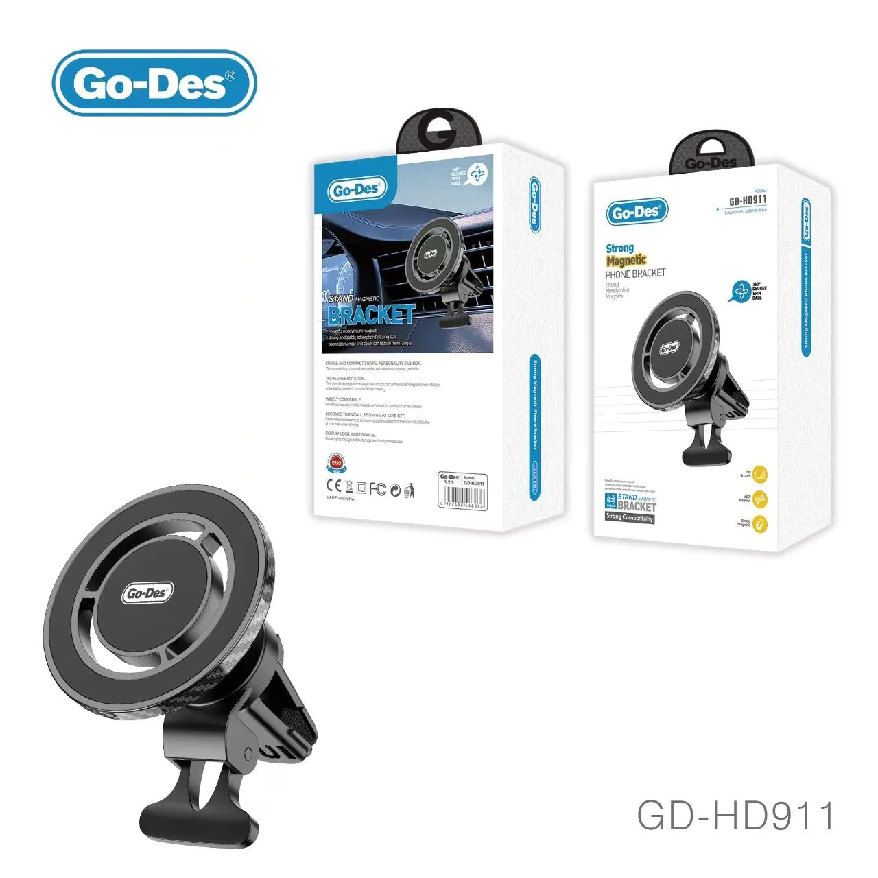 Go-Des magnetic mobile car phone holder Foldable angle adjustable high quality flexible metal dashboard