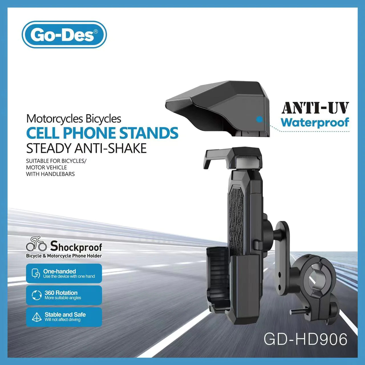 Go-Des Waterproof Bike Phone Holder Flexible & Adjustable Motorcycle Mount