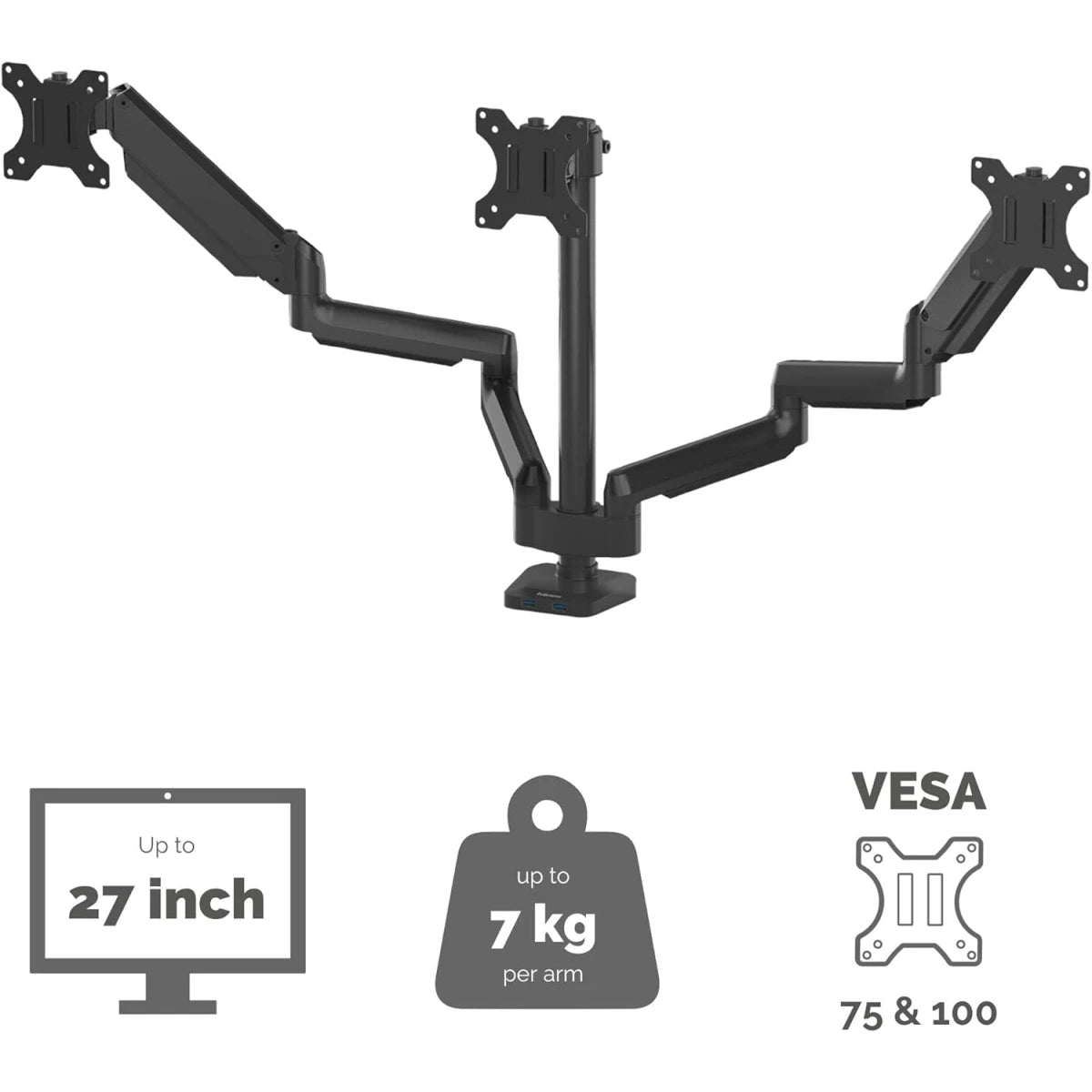 Fellowes Platinum Series Adjustable Triple Monitor Arm - Black