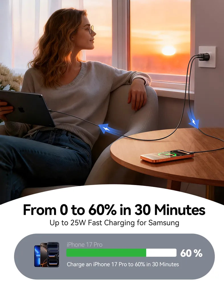 Joyroom JR-TG7 33W Dual Port Fast Charger with USB-C Cable - Black