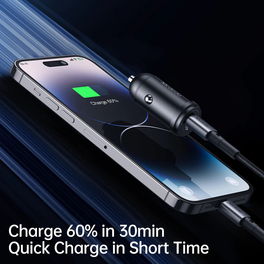 Mcdodo 30W USB C PD Fast Car Charger for On the Go Charging - Black