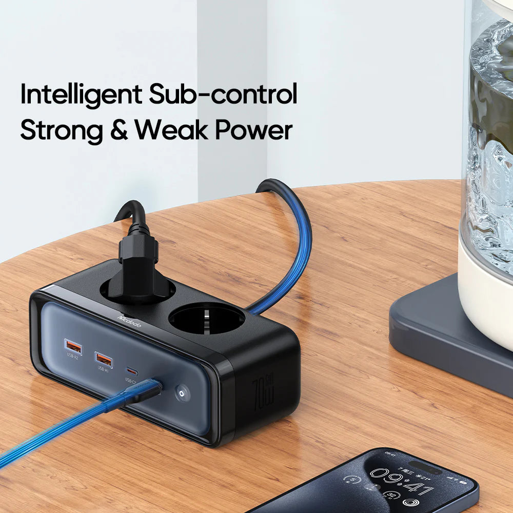 Mcdodo 6 in 1 Power Strip 70W with Lightning Protection - Black