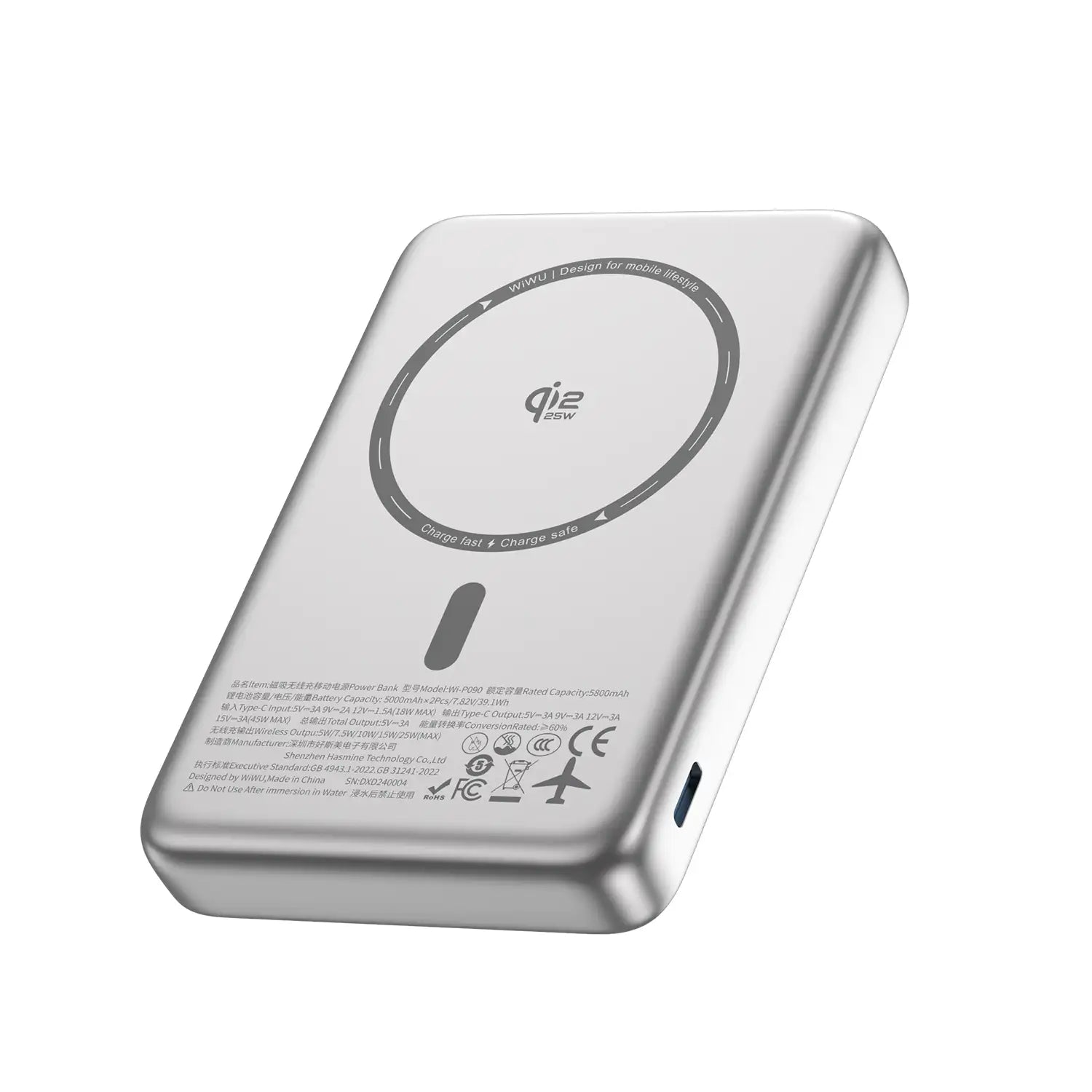 WiWU Mag Pro Qi2 Power Bank Wi-P090 10000mAh – Silver