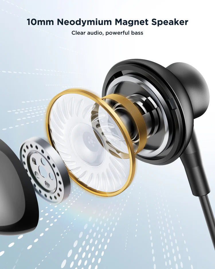 JoyRoom Type C Half In Ear Earphones Superior Sound Quality - Black & White