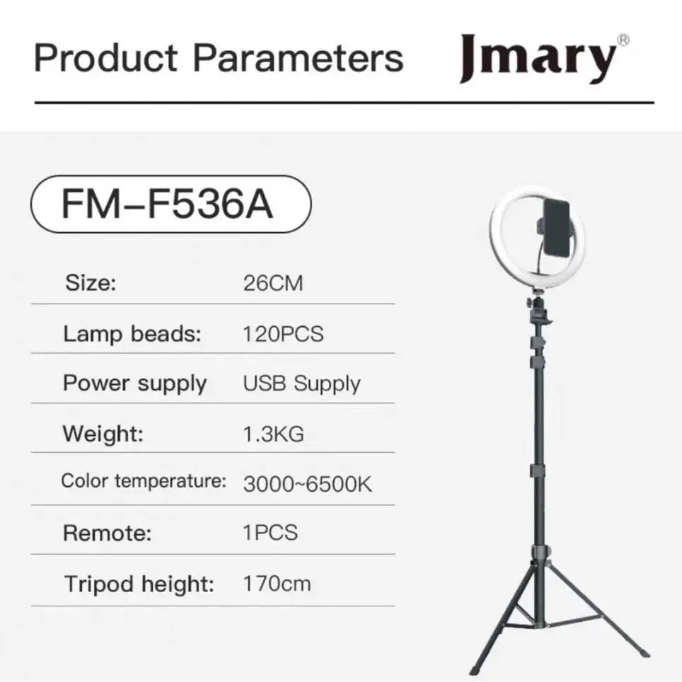 JMARY Ring Light with stand - Black