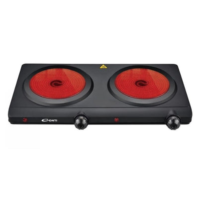 Conti HPC 22401 BK Double Ceramic Hot Plate 2400W with Adjustable Thermostat and Safety Auto Shut-Off