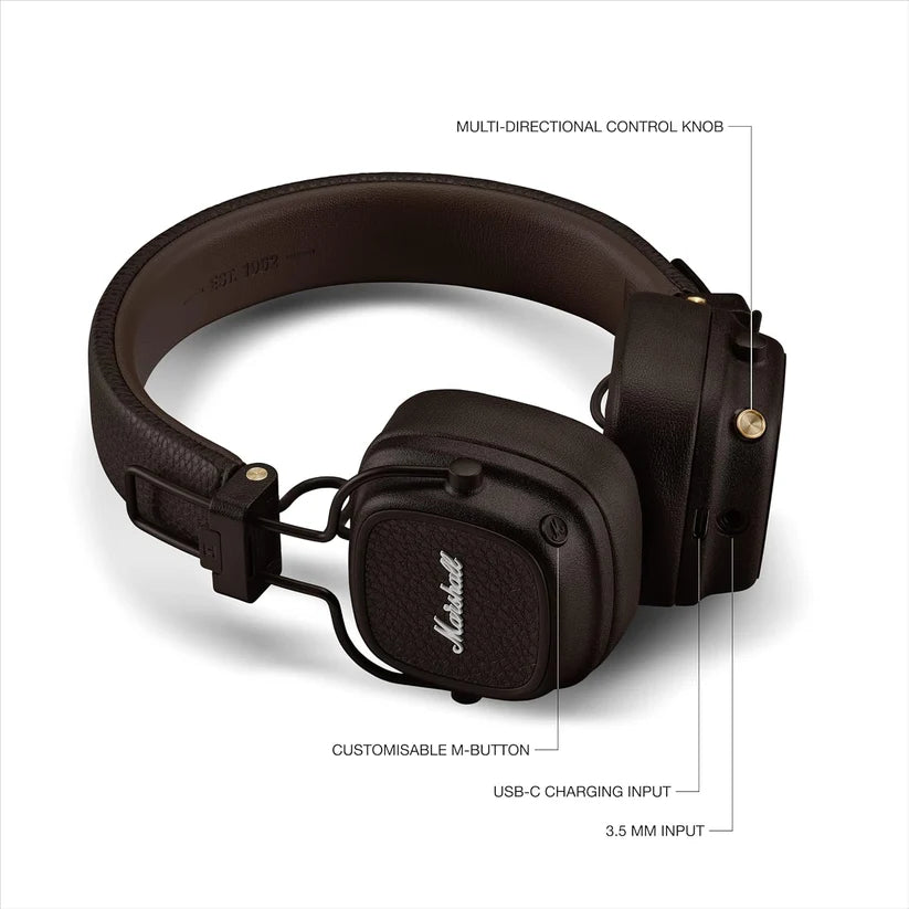 Marshall Major V Wireless Bluetooth Headphones - Brown