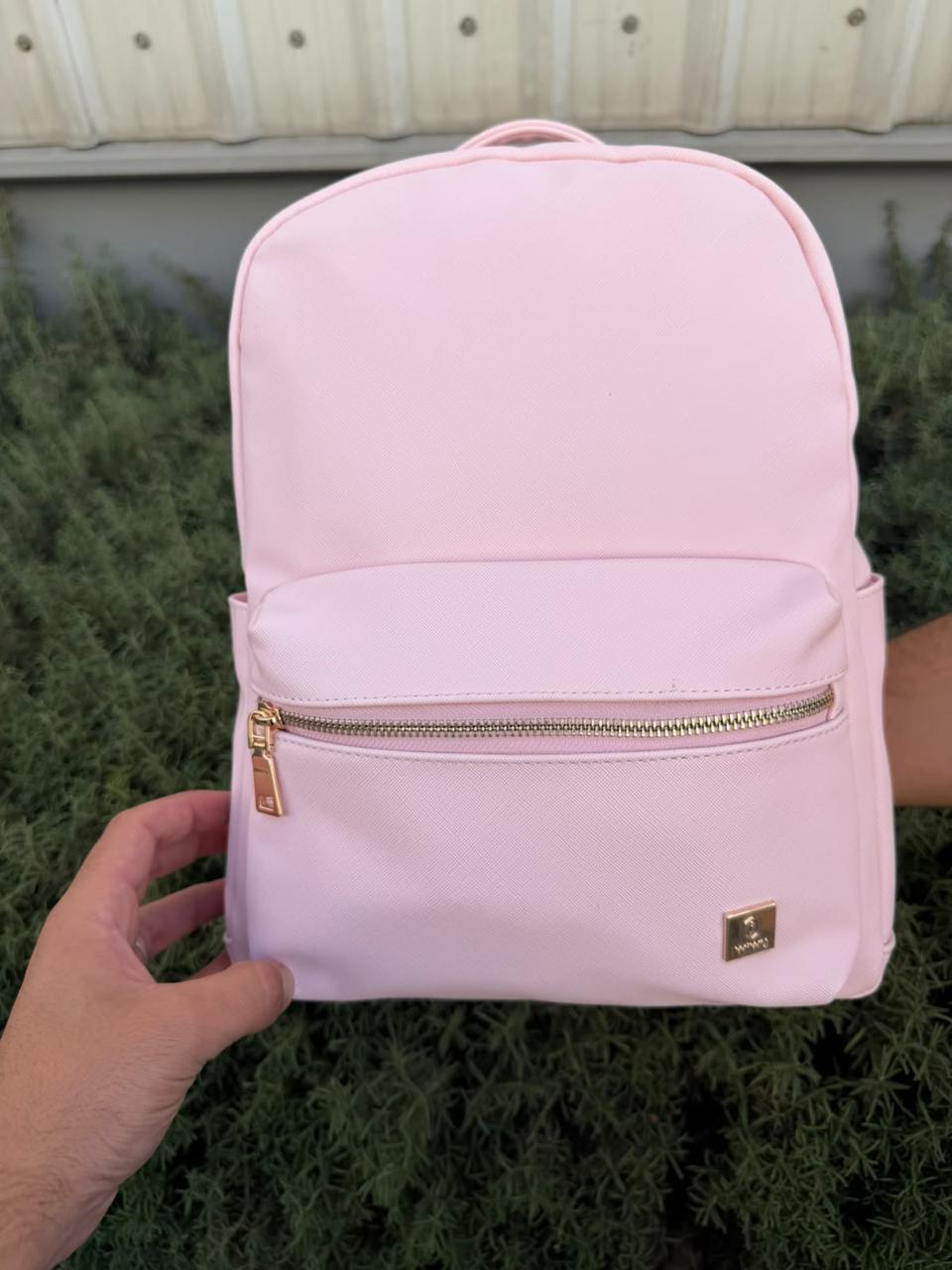 حقيبة ظهر wiwi Osun Backpack Pro وردية بجيب أمامي وسحّاب ذهبي وجيوب جانبية