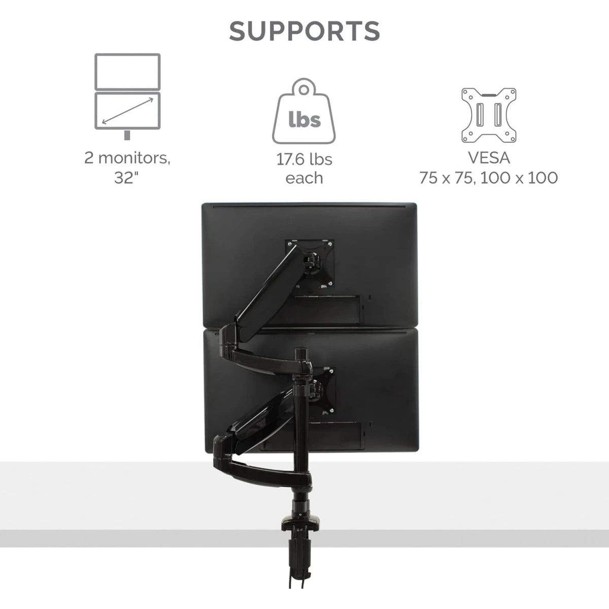 Fellowes Platinum Series Dual Stacking Adjustable Monitor Arm - Black