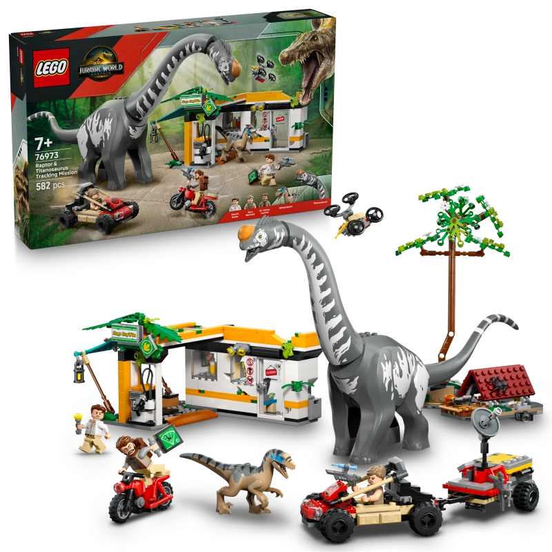 LEGO Jurassic World Raptor & Titanosaur Tracking Mission – 582 Pieces | Set 76973