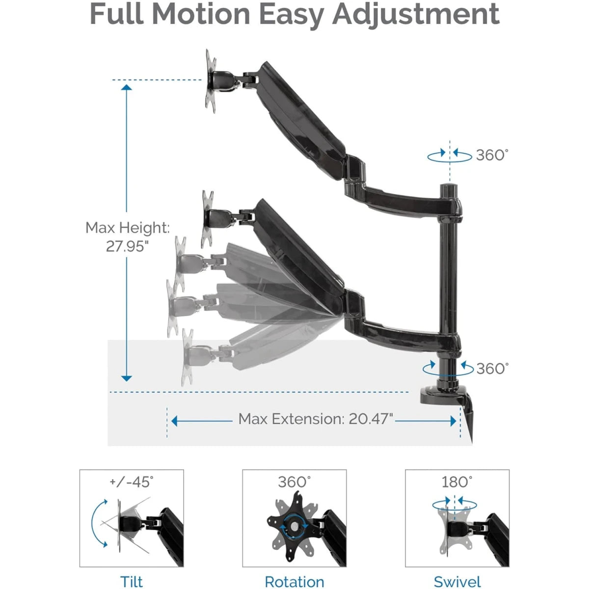 Fellowes Platinum Series Dual Stacking Adjustable Monitor Arm - Black