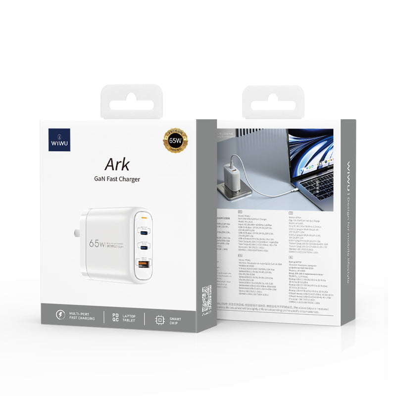 WIWU Ark GaN 65W Fast Charger QC & PD Multi Port Power - White