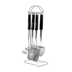 Arshia 7-Piece Stainless Steel Kitchen Utensil Set – Chrome Finish, Non-Slip Handles & Elegant Holder
