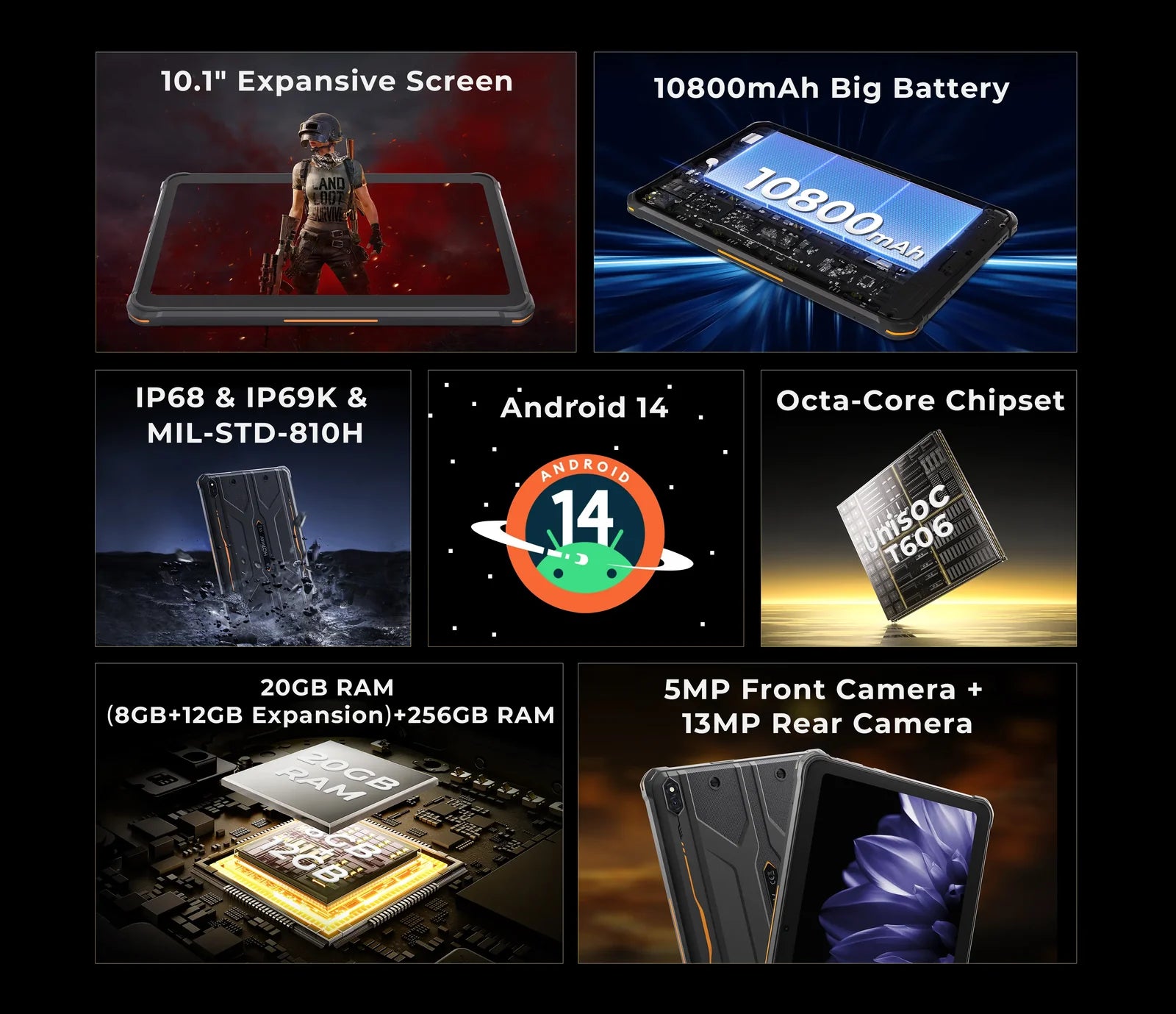 HOTWAV R10 Pro Rugged Tablet | 20GB RAM, 10800mAh Battery