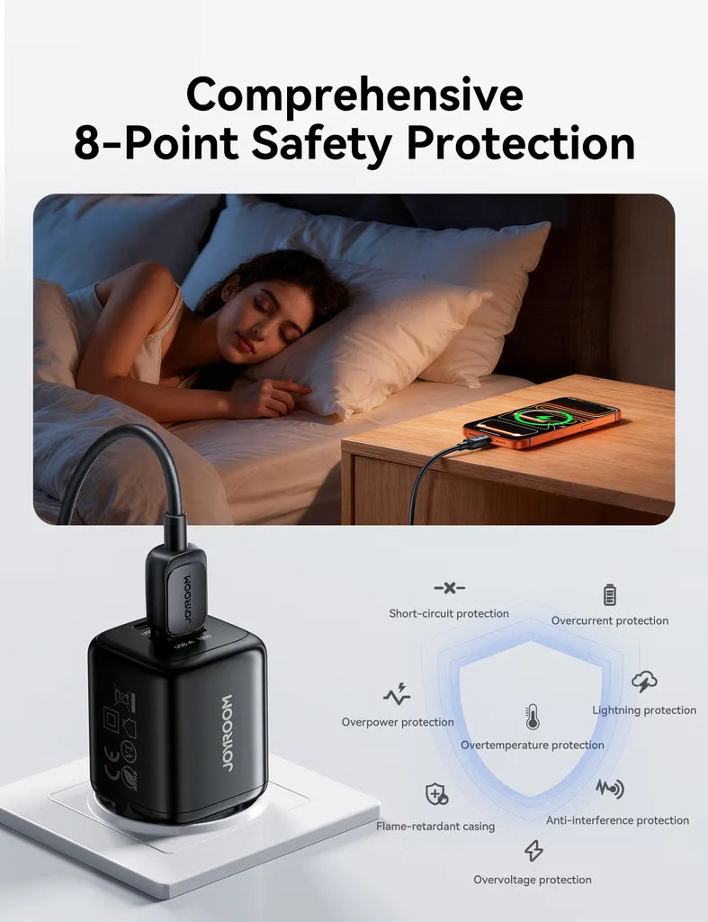 Joyroom JR-TG7 33W Dual Port Fast Charger with USB-C Cable - Black