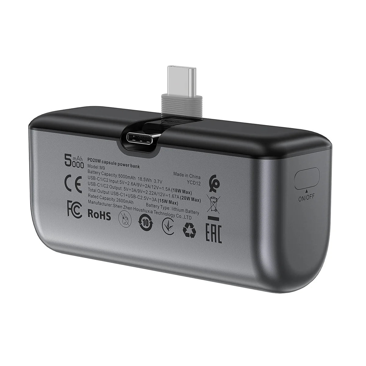 ACEFAST 5000mAh Fast Power Bank with Foldable Plug | PD 20W USB-C | Dual Input/Output | Black