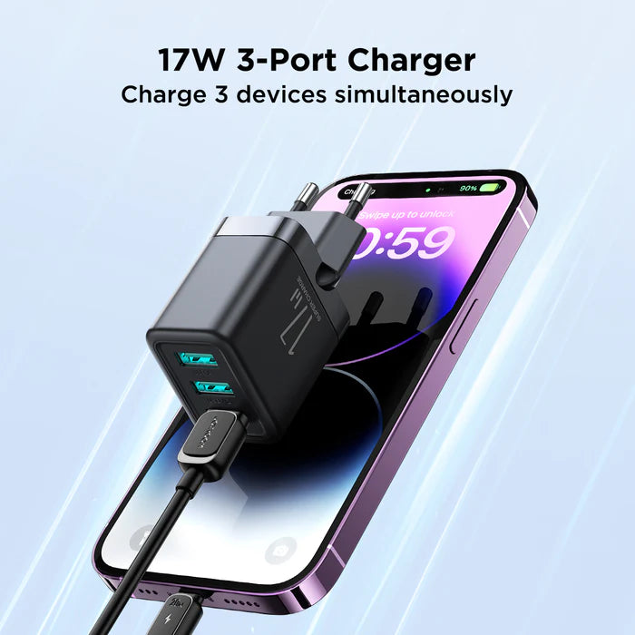 Joyroom 3USB Charger 3.4A Fast Charging & Safe Design - Black