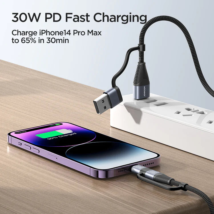 Joyroom 60W 4 in 1 Fast Charging Cable USB A & Type C to Lightning & Type C - Black