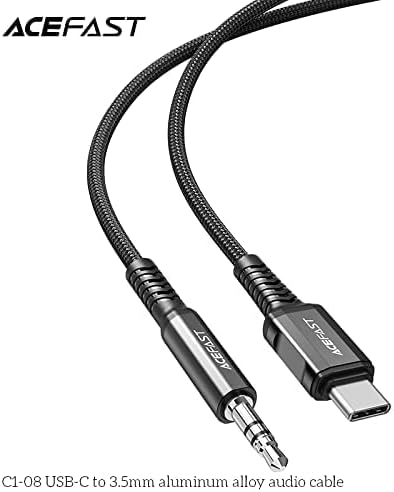 ACEFAST Lightning to 3.5mm Audio Cable - Hi-Fi Distortion-Free Sound for iPhone, iPad, iPod (1.2m/3.9ft) - Black C1-06