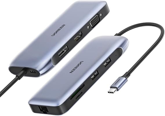محول UGREEN USB-C 9 في 1 بمنفذ HDMI وDP وVGA وPD
