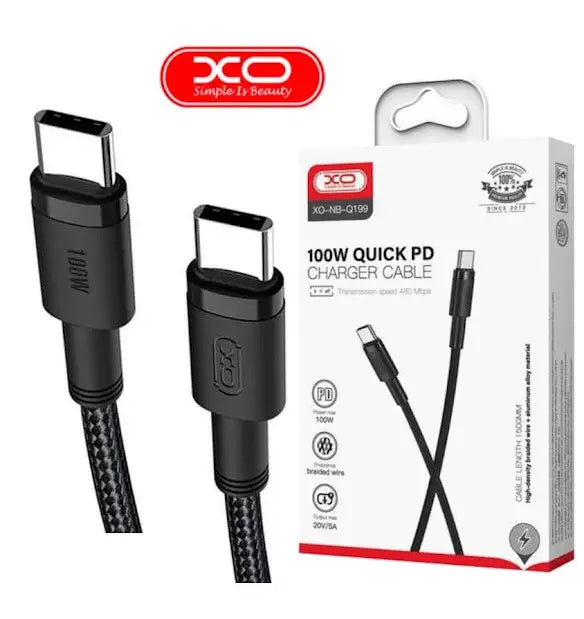 كابل XO شحن سريع 100W Type-C × Type-C – 1.5 متر أسود
