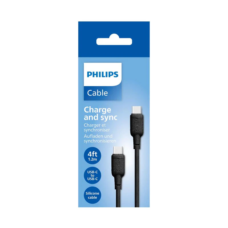 كابل Philips USB-C إلى USB-C 100W 1.2 متر – أسود