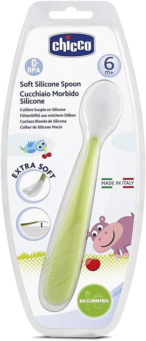 Chicco Soft Silicone Spoon 6M+ Safe & Gentle Feeding - Green