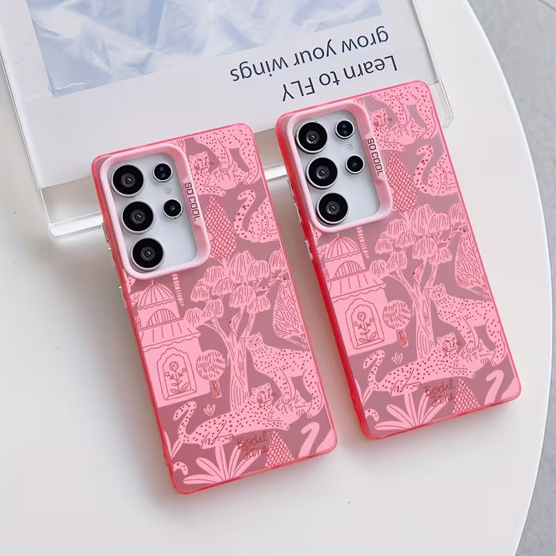 Pink Leopard Illustration Phone Case for Samsung Galaxy S25 Ultra