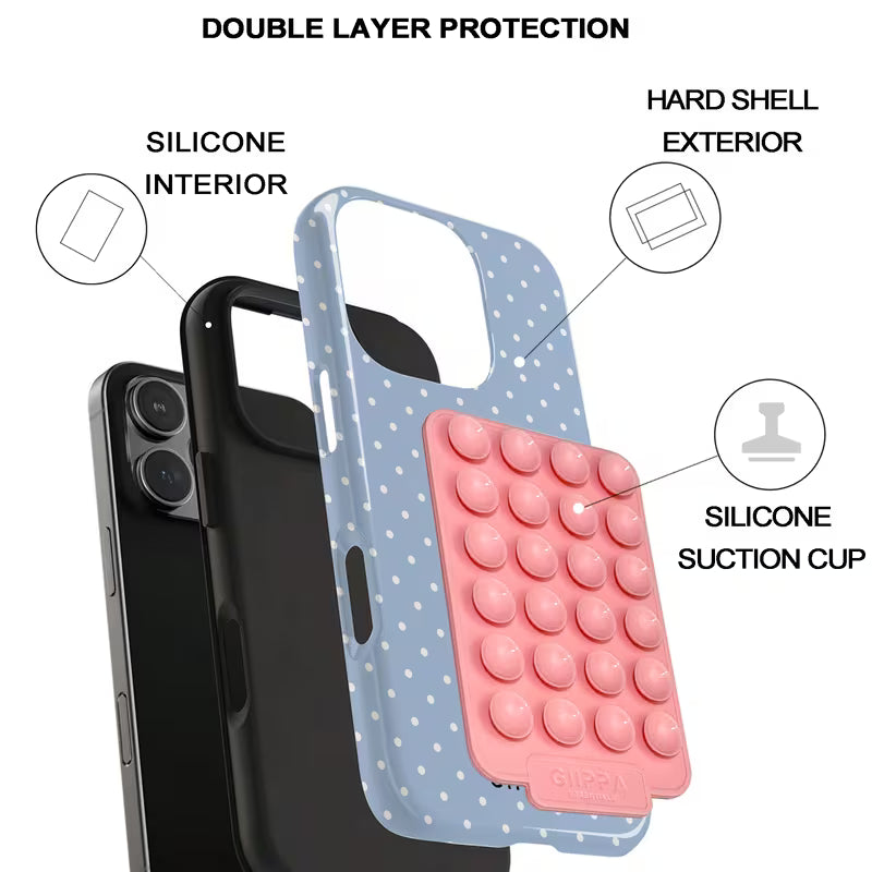 Gllppa WILDCLAN Case for Samsung Galaxy S25 Ultra, Grayish Blue Polka Dot 2-in-1 Film Case with Pink Suction Cup Set