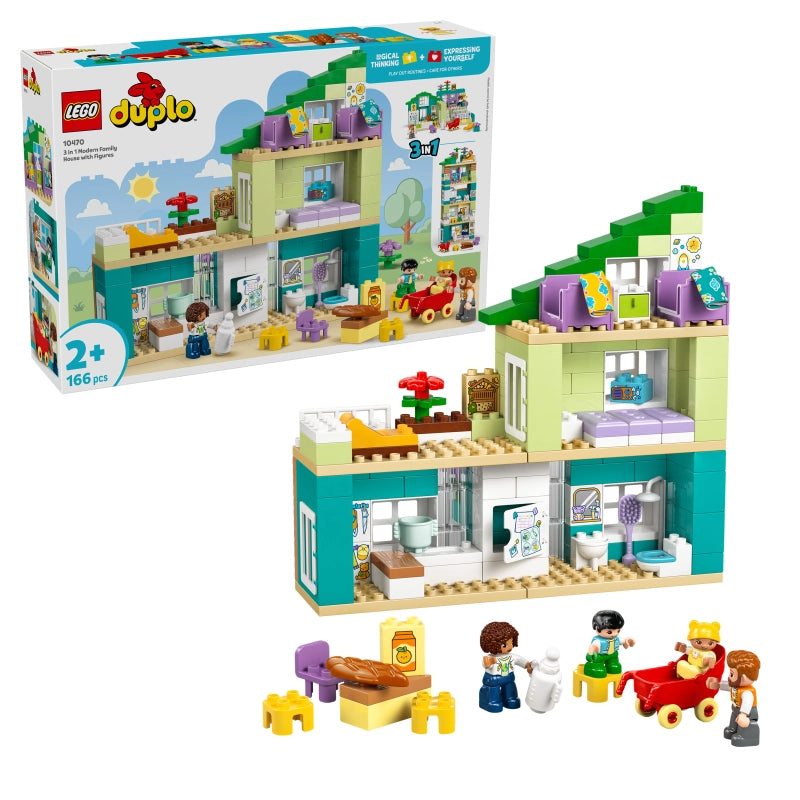 LEGO DUPLO 3 in 1 Modern Family House with Figures – 166 Pieces | Set 10470