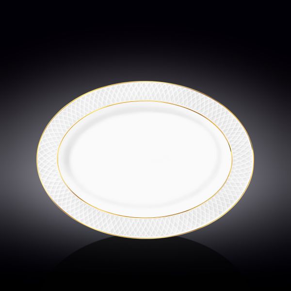 Wilmax Diamond 35×25cm Oval Serving Plate – White & Gold