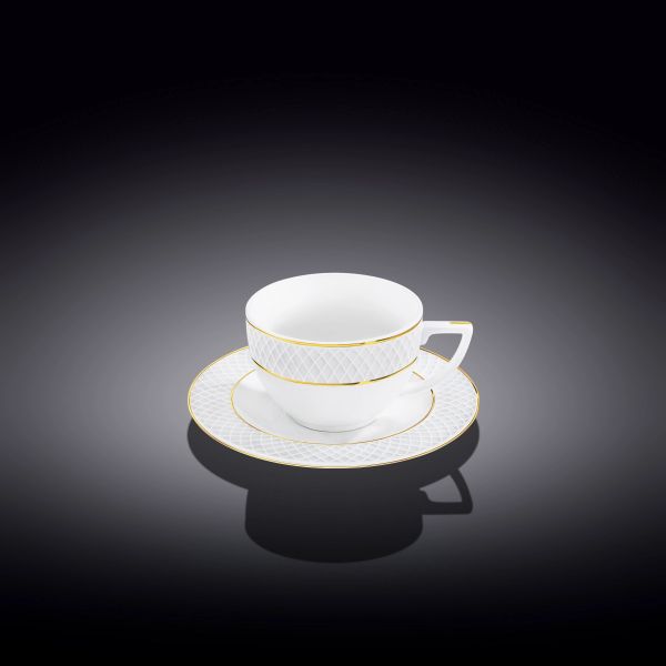 Wilmax Diamond Cappuccino Cup & Saucer 170ml - White & Gold