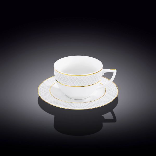 Wilmax Diamond Tea Cup & Saucer 240ml - White & Gold