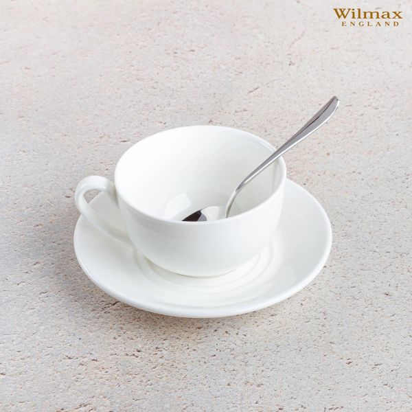 طقم فنجان شاي 250 مل من Wilmax Olivia - أبيض أنيق