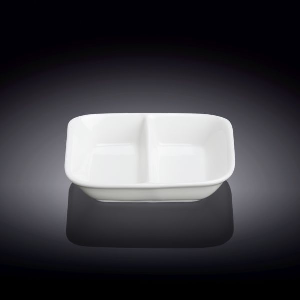 Wilmax 8.5cm Square Divided Sauce Dish - White