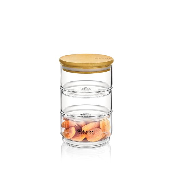 Wilmax Segment 3-Layer Glass Jar with Bamboo Lid - Elegant Storage
