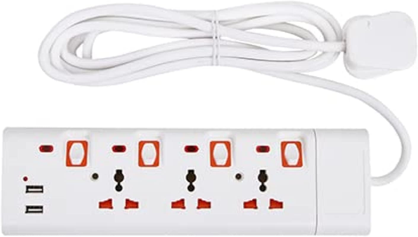 Geepas Extension Socket GES4094 - 4 Outlets, 2 USB, 3m Cord, 13A