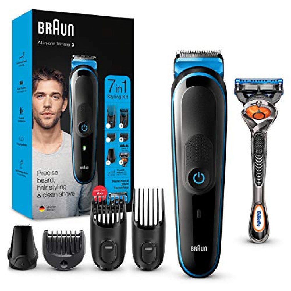 Braun Hair Clippers 7-in-1 Men's Grooming Kit with Gillette ProGlide Razor - black