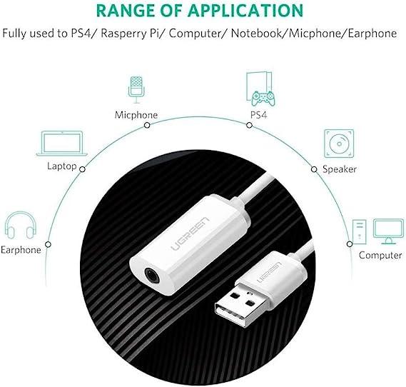 UGREEN USB A Male to 3.5 mm Aux Cable (White)