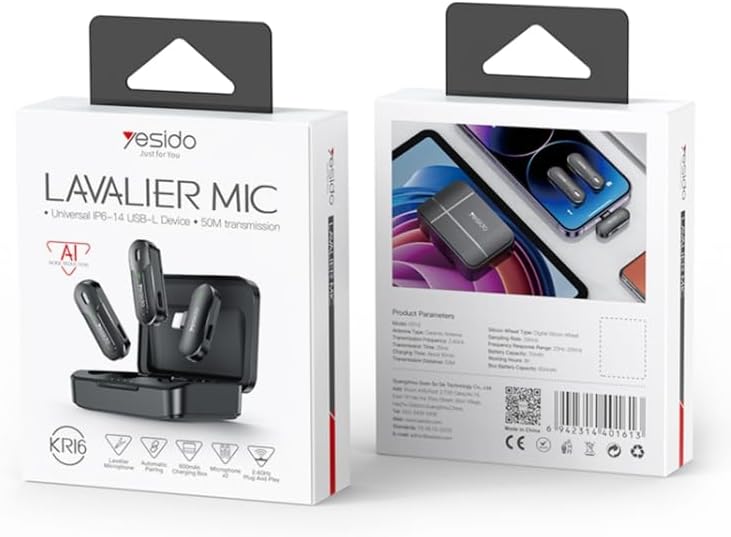 YESIDO KR16 2in1 Wireless Lavalier Microphone with Lightning