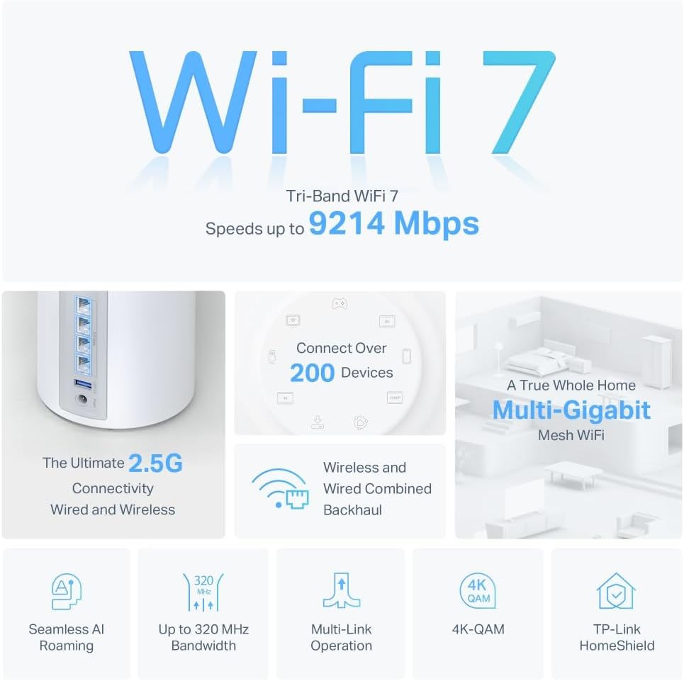 TP-Link Deco BE65 BE9300 Tri-Band Whole Home Mesh Wi-Fi 7 - White