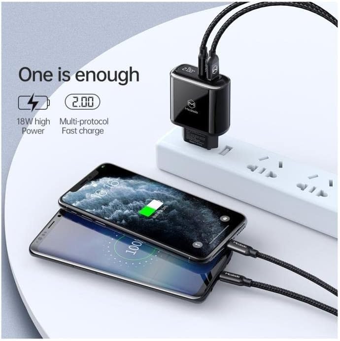 Mcdodo 20W PD3.0 Fast Charger with Digital Display & USB C to Lightning - Black