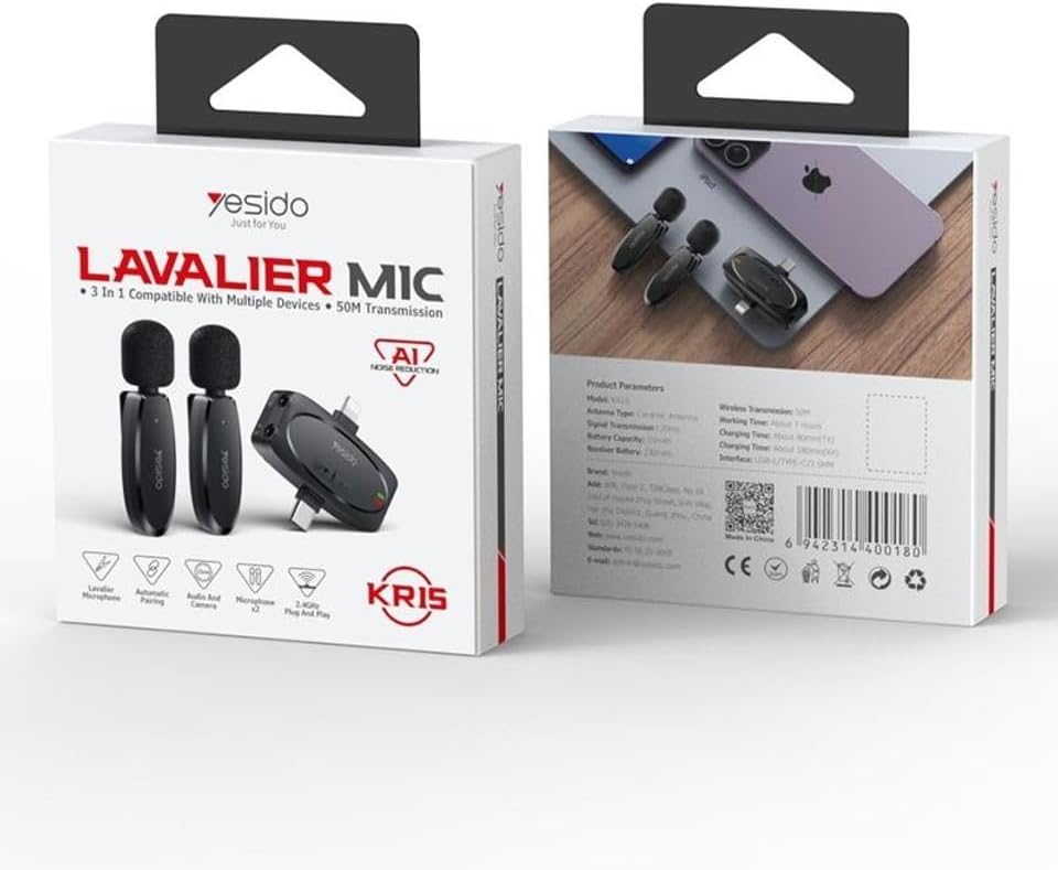 YESIDO KR15 Dual Low-Latency Wireless Lavalier Microphone